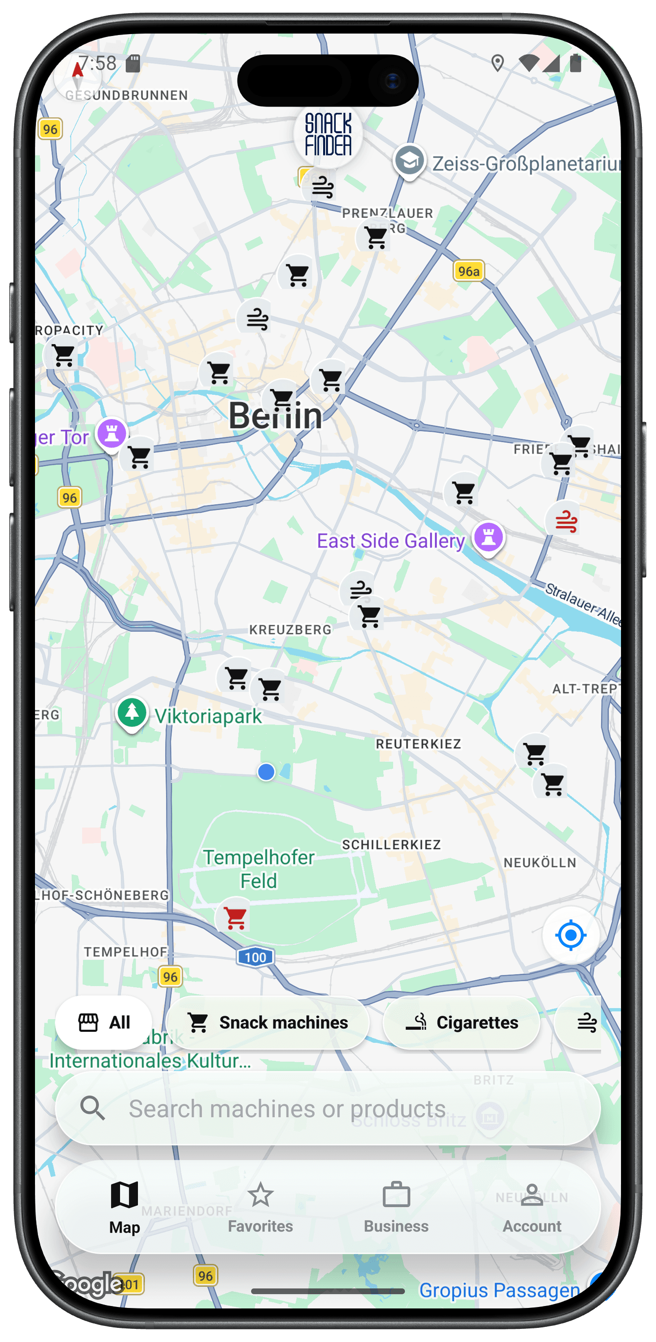 SnackFinder Map Interface